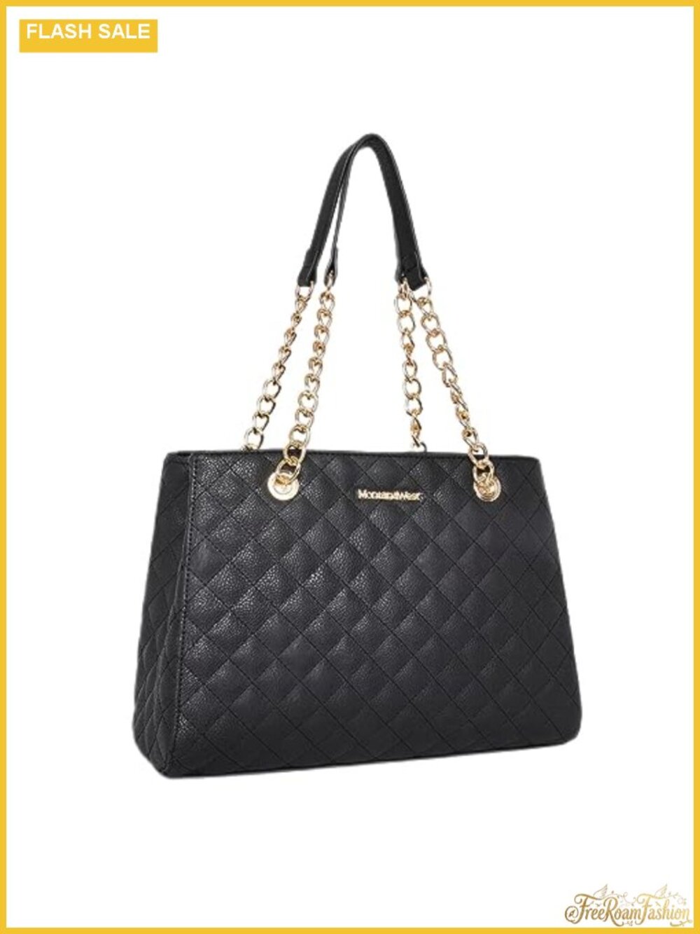 Quilted Faux Leather Tote Bag with Chain Strap Satchel Handbag
